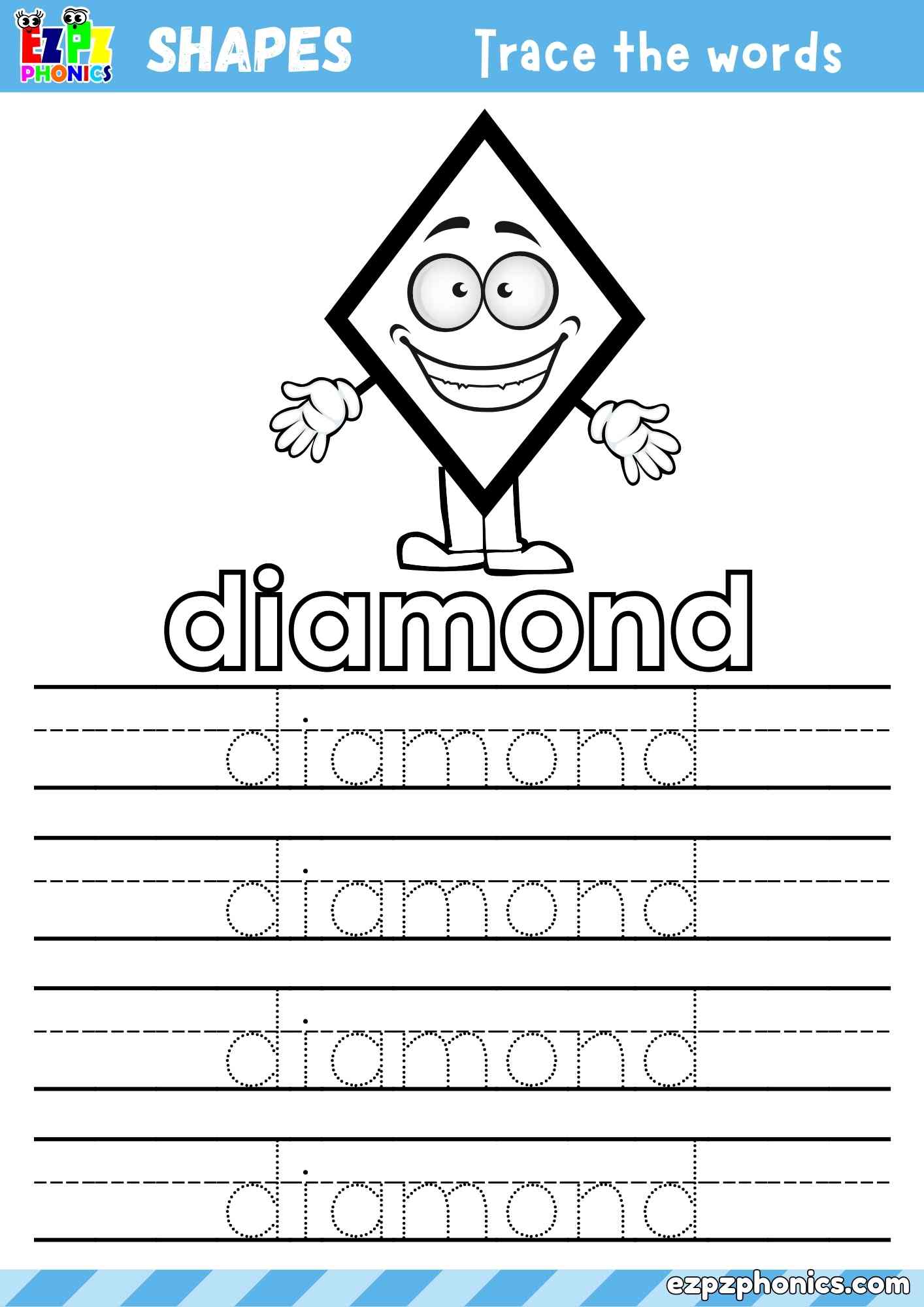 Diamond Shape Color the Shape and Trace the Words Activity